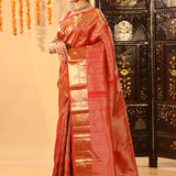 Rust Orange Patchwork Kanjivaram Silk Saree