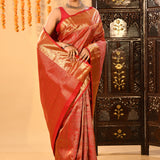 Rust Orange Patchwork Kanjivaram Silk Saree