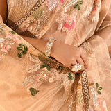 Beige Meenakari Floral Embroidery Organza Tissue Saree