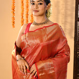 Rust Orange Patchwork Kanjivaram Silk Saree