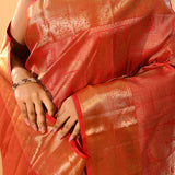 Rust Orange Patchwork Kanjivaram Silk Saree