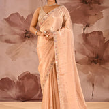 Champagne Pearl Floral Embroidery Silk Blend Saree