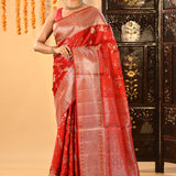 Red Floral Jaal Kanjivaram Silk Saree