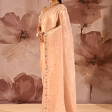Champagne Pearl Floral Embroidery Silk Blend Saree
