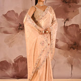 Champagne Pearl Floral Embroidery Silk Blend Saree