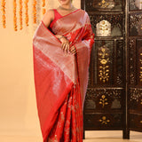 Red Floral Jaal Kanjivaram Silk Saree
