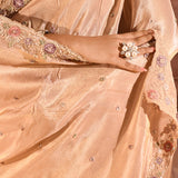 Champagne Pearl Floral Embroidery Silk Blend Saree