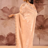 Champagne Pearl Floral Embroidery Silk Blend Saree