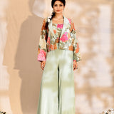 Pastel Tissue Silk Floral Indo-Western Set