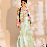 Pastel Tissue Silk Floral Indo-Western Set