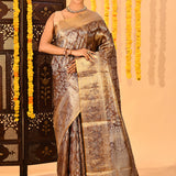 Bronzed Mocha Floral Brocade Kanjivaram Tissue Saree