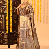 Bronzed Mocha Floral Brocade Kanjivaram Tissue Saree