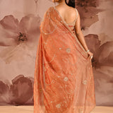 Sunset Amber Floral Jaal Tissue Embroidery Saree