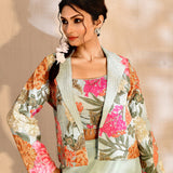 Pastel Tissue Silk Floral Indo-Western Set