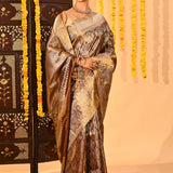 Bronzed Mocha Floral Brocade Kanjivaram Tissue Saree