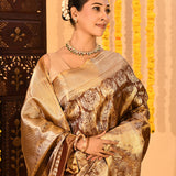 Bronzed Mocha Floral Brocade Kanjivaram Tissue Saree