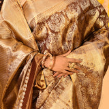 Bronzed Mocha Floral Brocade Kanjivaram Tissue Saree
