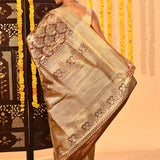 Bronzed Mocha Floral Brocade Kanjivaram Tissue Saree