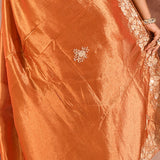 Burnt Amber Floral Embroidery Silk Blend Saree