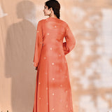 Bright Orange Tissue Silk Embroidered Indo-Western Set