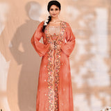 Bright Orange Tissue Silk Embroidered Indo-Western Set