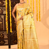 Golden Marigold Meenakari Floral Tissue Kanjivaram Saree