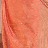 Coral Orange Striped Designer Embroidered Organza Saree