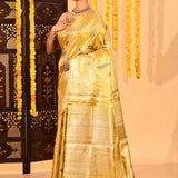Golden Marigold Meenakari Floral Tissue Kanjivaram Saree