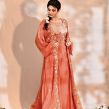 Bright Orange Tissue Silk Embroidered Indo-Western Set