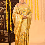 Golden Marigold Meenakari Floral Tissue Kanjivaram Saree