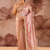 Blush Rose Floral Embroidery Silk Blend Saree