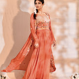 Bright Orange Tissue Silk Embroidered Indo-Western Set