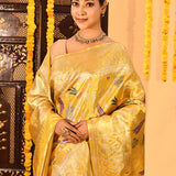Golden Marigold Meenakari Floral Tissue Kanjivaram Saree