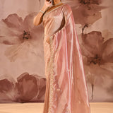 Blush Rose Floral Embroidery Silk Blend Saree