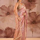 Blush Rose Floral Embroidery Silk Blend Saree