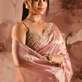Blush Rose Floral Embroidery Silk Blend Saree