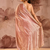 Blush Rose Floral Embroidery Silk Blend Saree