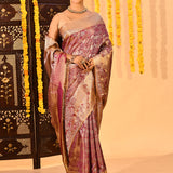 Royal Amethyst Floral Brocade Kanjivaram Tissue Saree