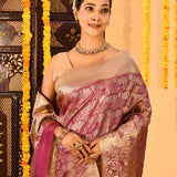 Royal Amethyst Floral Brocade Kanjivaram Tissue Saree