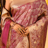 Royal Amethyst Floral Brocade Kanjivaram Tissue Saree