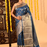 Royal Sapphire Silver Zari Kanjivaram Tissue Saree