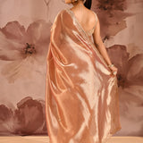 Copper Peach Designer Embroidery Tissue Saree