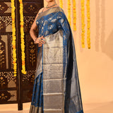 Royal Sapphire Silver Zari Kanjivaram Tissue Saree