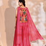 Bright Pink Tissue Silk Floral Indo-Western Set