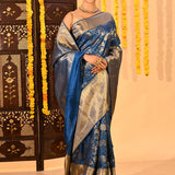 Royal Sapphire Silver Zari Kanjivaram Tissue Saree