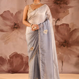 Misty Sapphire Embroidered Silk Blend Saree