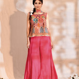 Bright Pink Tissue Silk Floral Indo-Western Set