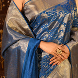 Royal Sapphire Silver Zari Kanjivaram Tissue Saree