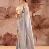 Misty Sapphire Embroidered Silk Blend Saree