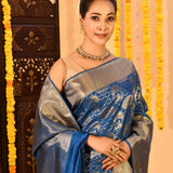 Royal Sapphire Silver Zari Kanjivaram Tissue Saree
